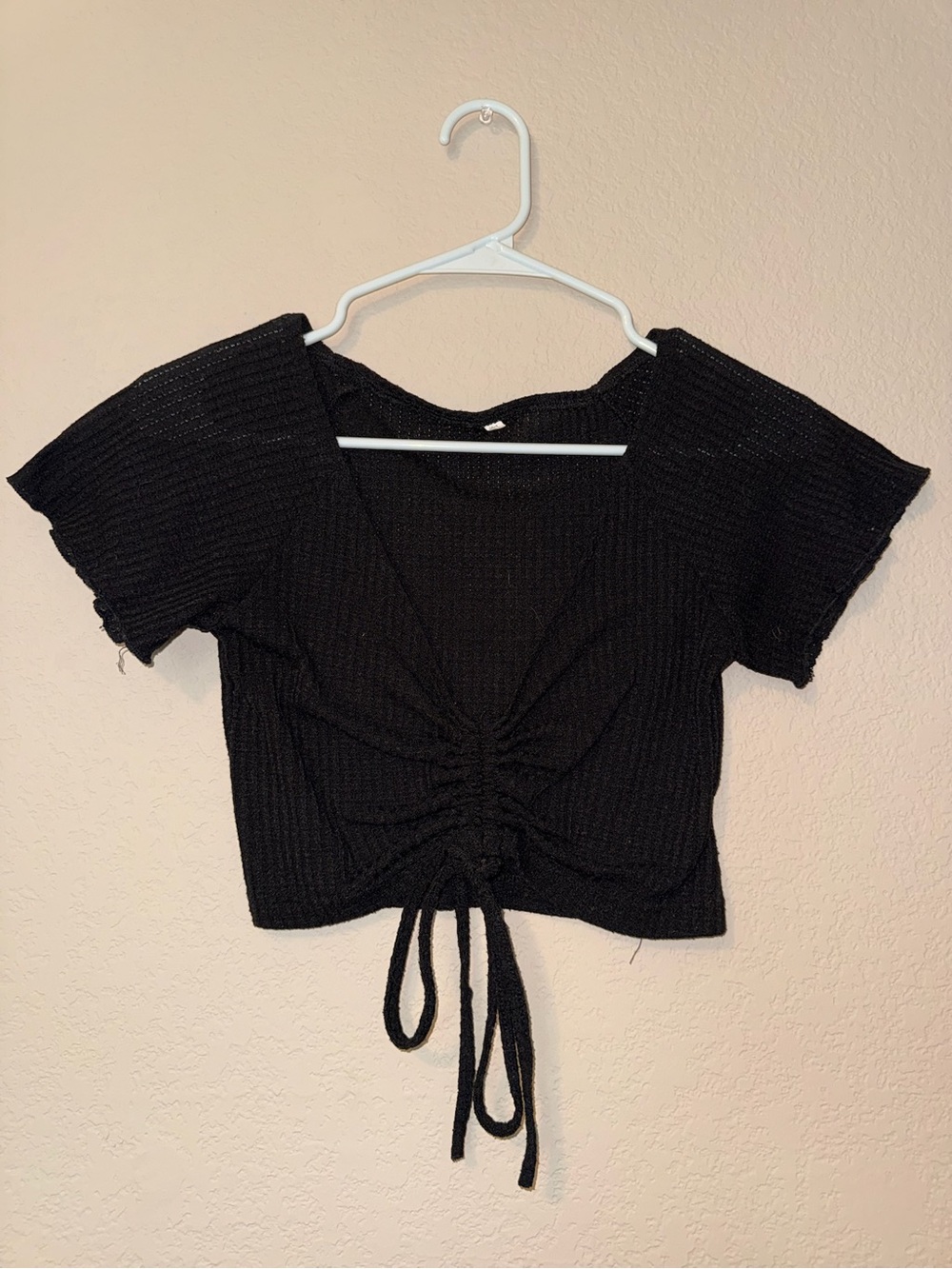 SHEIN Black Ruched Drawstring V-Neck Crop Top